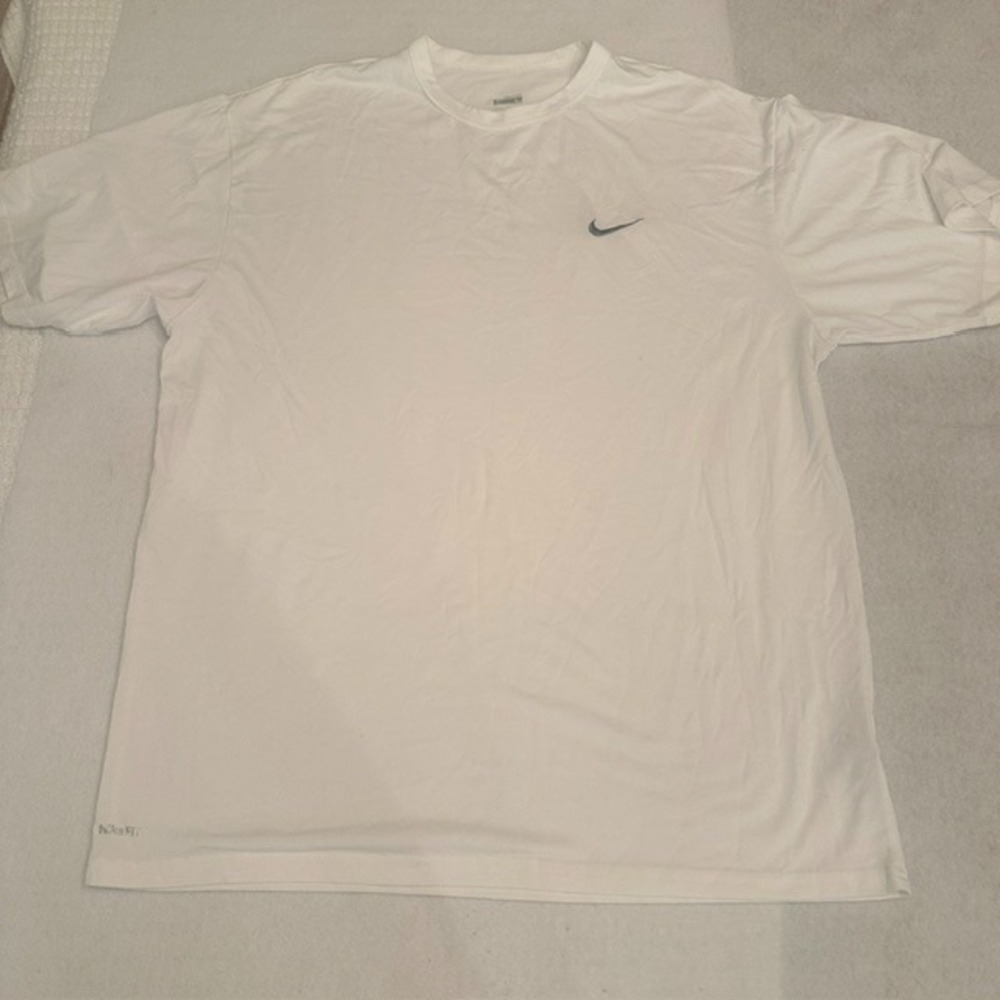 Nike Dri FIT White T Shirt Mens Large Athletic Short Sleeve Activewear Workout